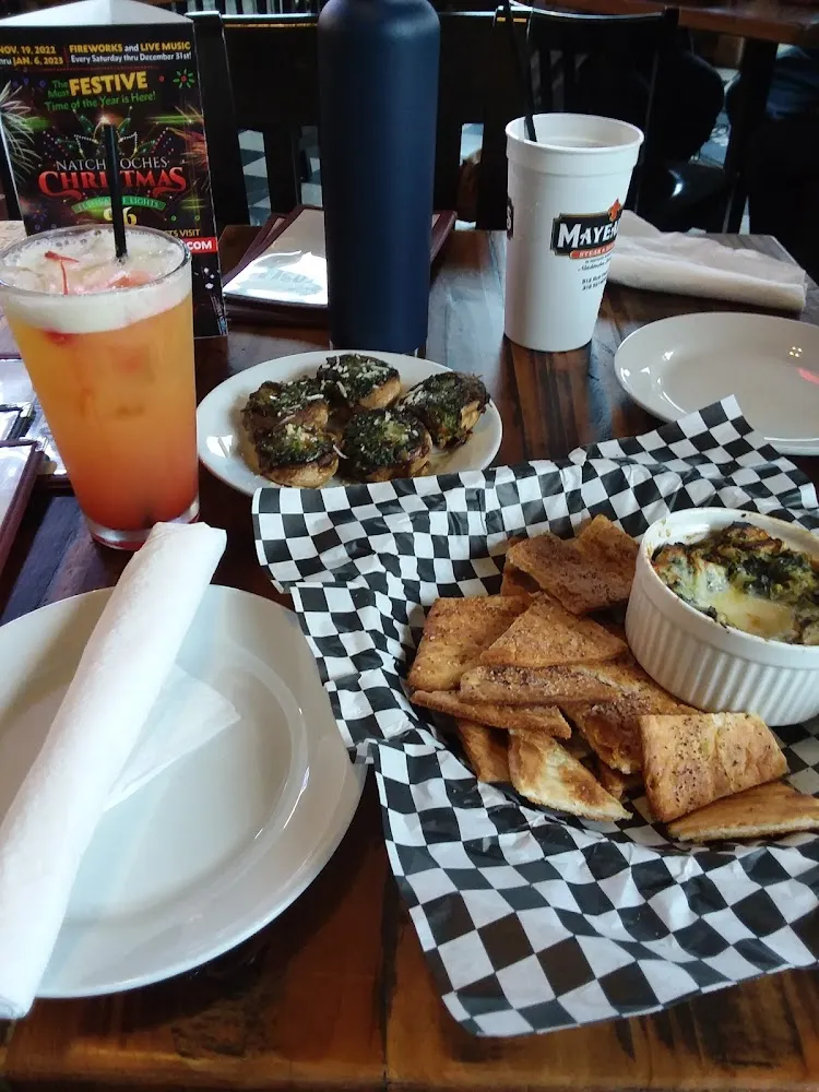 Stuffed Mushroom Appetizer and Spinach Artichoke Dip with Pita Chips